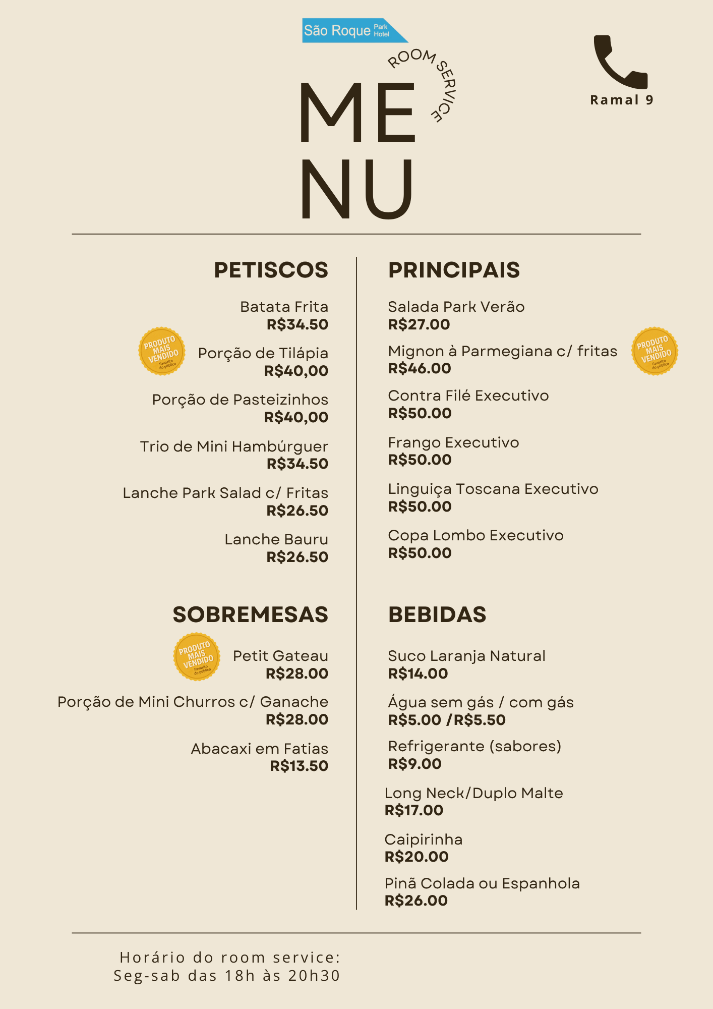 Menu Room Service SRPH